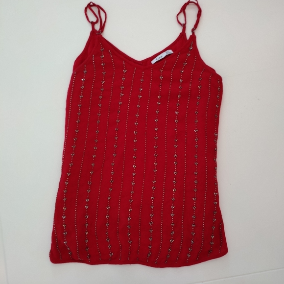 Gorgeous Dex Hand Beaded Tank. SIZE S Crimson with grey silver beading, lined. - Picture 8 of 12
